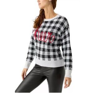 Joyland Christmas‎ Sweater Size XL Santa Cheer Embroidered Buffalo Check Ugly